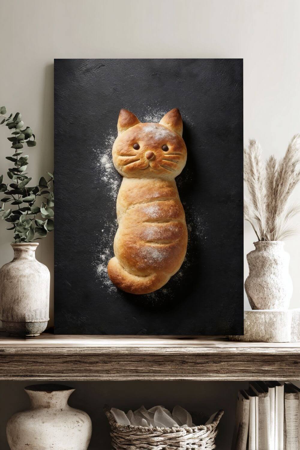 The Baker’s Cat  Canvas – Funny Bread Kitchen Wall Art