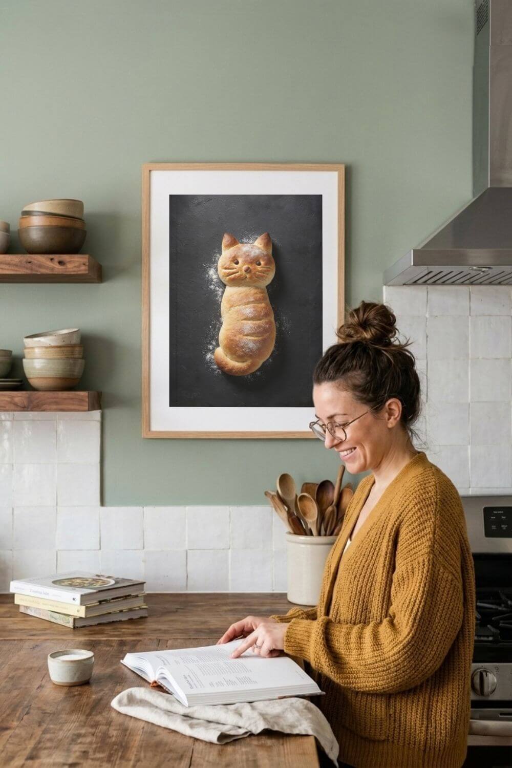 The Baker’s Cat Poster – Funny Bread Kitchen Wall Art