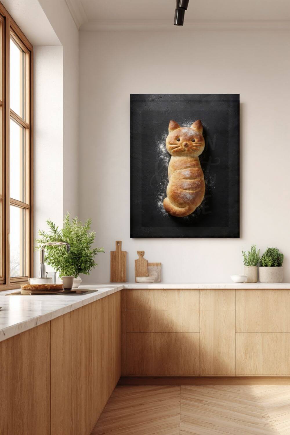 The Baker’s Cat  Canvas – Funny Bread Kitchen Wall Art