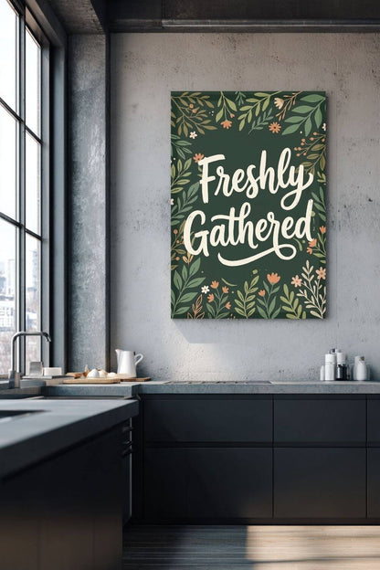 Freshly Gathered Canvas – Botanical Kitchen Quote Wall Art