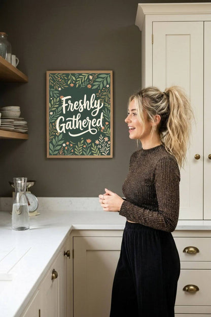 Freshly Gathered Poster – Botanical Kitchen Quote Wall Art
