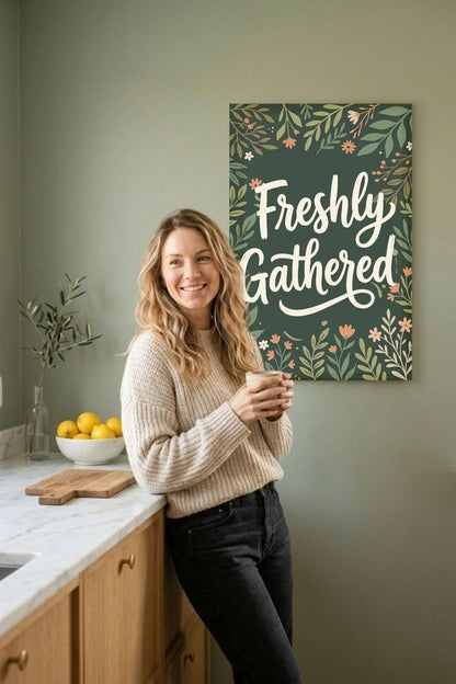 Freshly Gathered Canvas – Botanical Kitchen Quote Wall Art