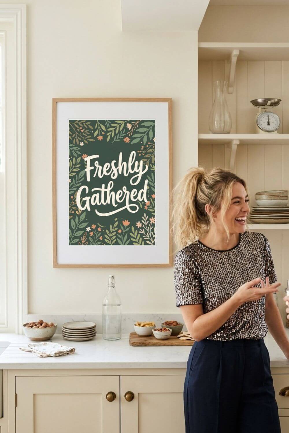 Freshly Gathered Poster – Botanical Kitchen Quote Wall Art