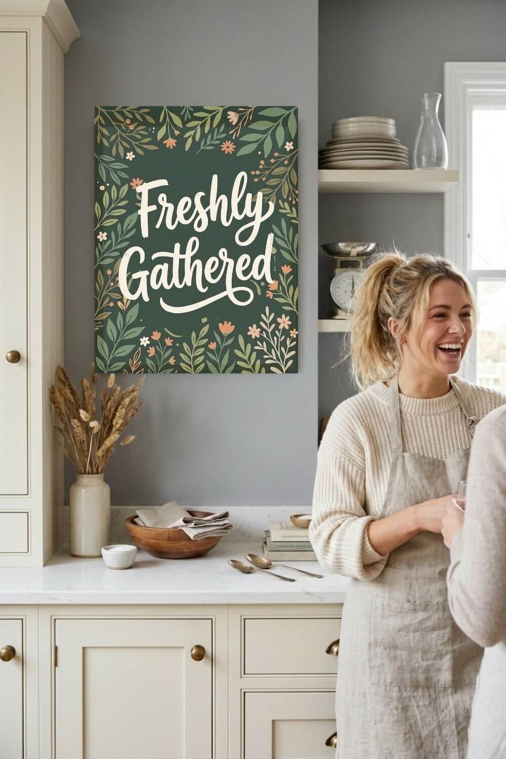 Freshly Gathered Canvas – Botanical Kitchen Quote Wall Art