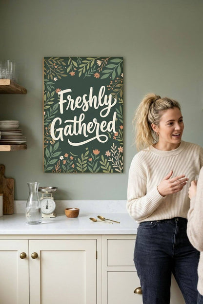 Freshly Gathered Canvas – Botanical Kitchen Quote Wall Art