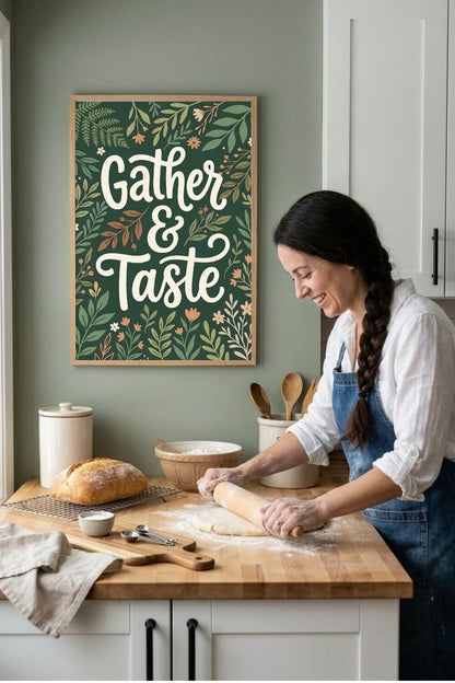 Gather & Taste Poster | Botanical Kitchen & Dining Wall Art