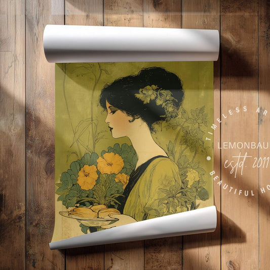 Golden Bread Baking Glamour Wall Art | Art Nouveau Kitchen Poster | Lemonbaum