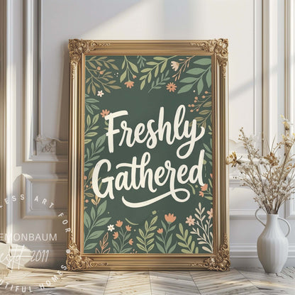 Freshly Gathered Poster – Botanical Kitchen Quote Wall Art