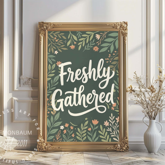 Freshly Gathered Poster – Botanical Kitchen Quote Wall Art