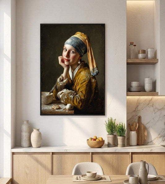 The Baker with a Pearl Earring | Canvas Funny Classic Kitchen Wall Art